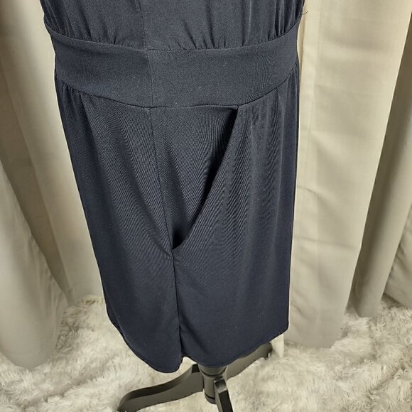 Loft Ann Taylor Navy Cowl Pleated Dress With Pockets Size Small - Picture 7 of 14
